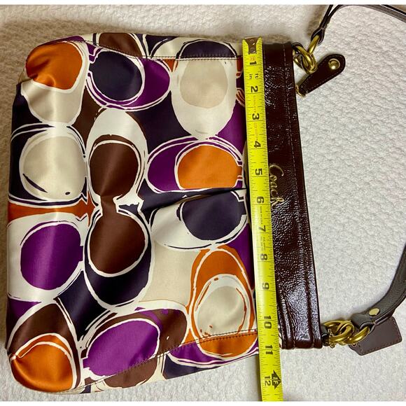 Authentic Coach Multicolored Hand Drawn Scarf Print Satin Hobo Bag 10”x11” READ - Picture 15 of 16